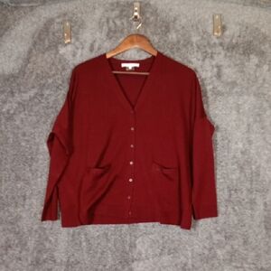 Gerard Darel Paris Merino Wool Button Burgundy Cardigan V Neck Size Small